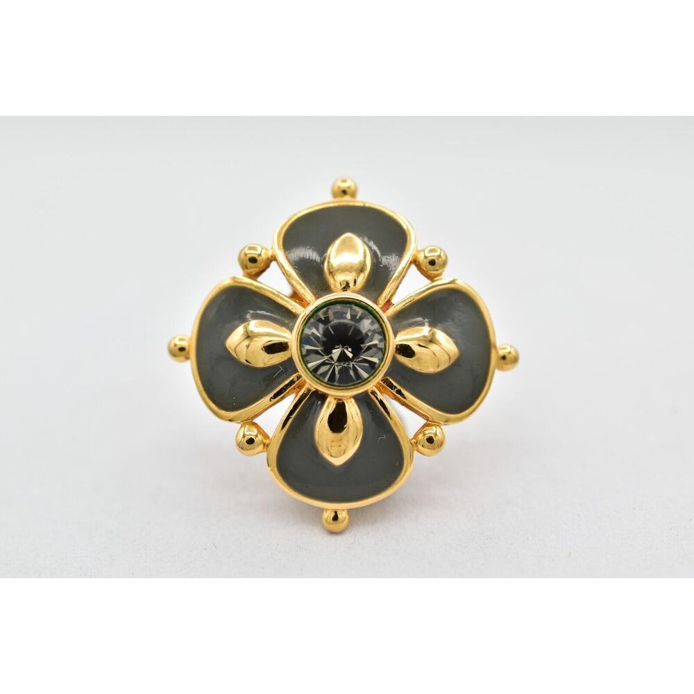 Joan Rivers Vintage Flower Clip On Earrings Gray Enamel Crystal Signed 90s BinBK - Picture 15 of 15
